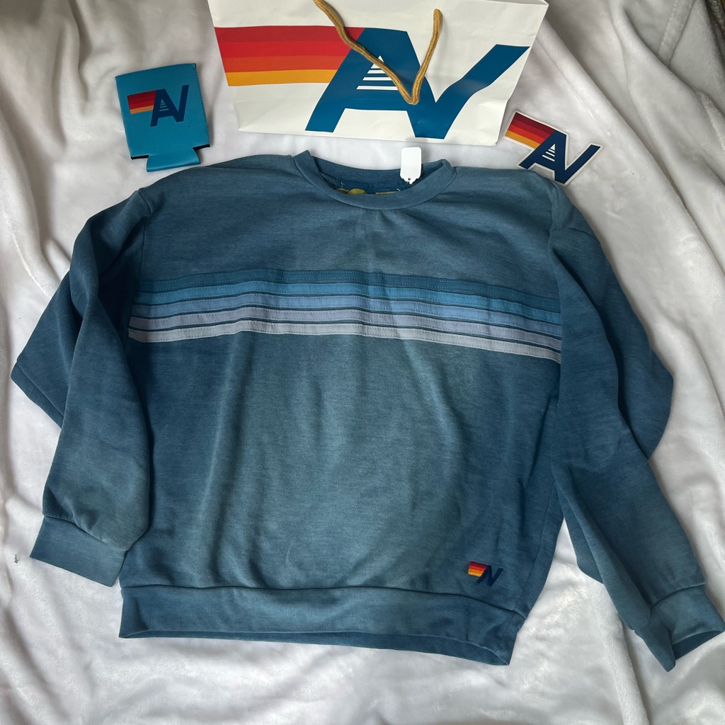 - Nwt Aviator Nation Relaxed 5 Stripe Crewneck Faded Water Small